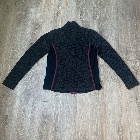 Smartwool Zip Up Sweater size Large flower print 100% merino wool black gray - Picture 8 of 11